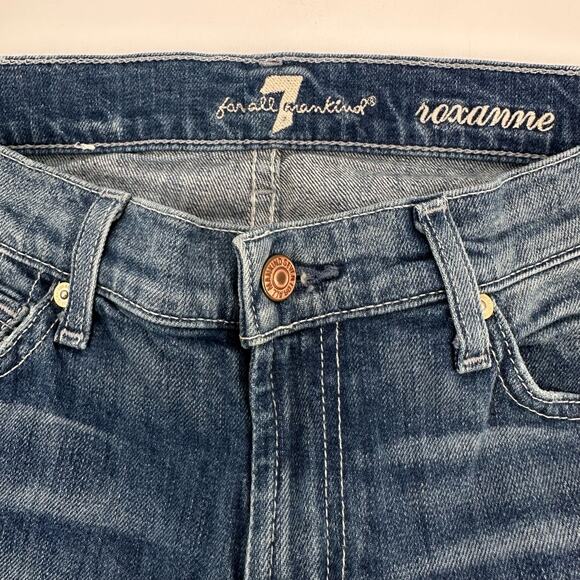 7 For All Mankind Medium Wash Skinny Jeans WMNS 27 Blue Denim Low Rise Pants no - Picture 4 of 9